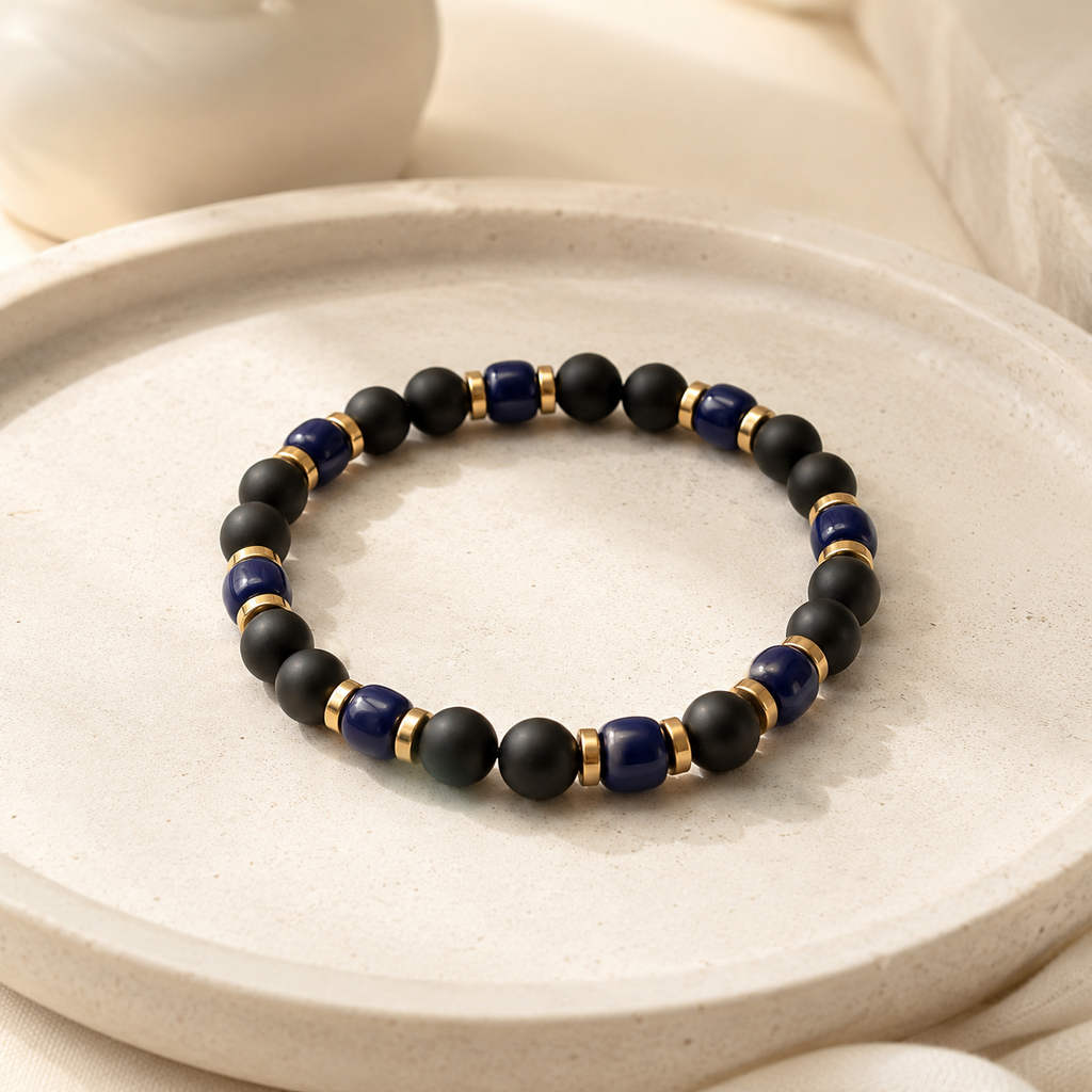 Men’s Bracelet | Black Onyx & Blue Lapis Beaded Bracelet