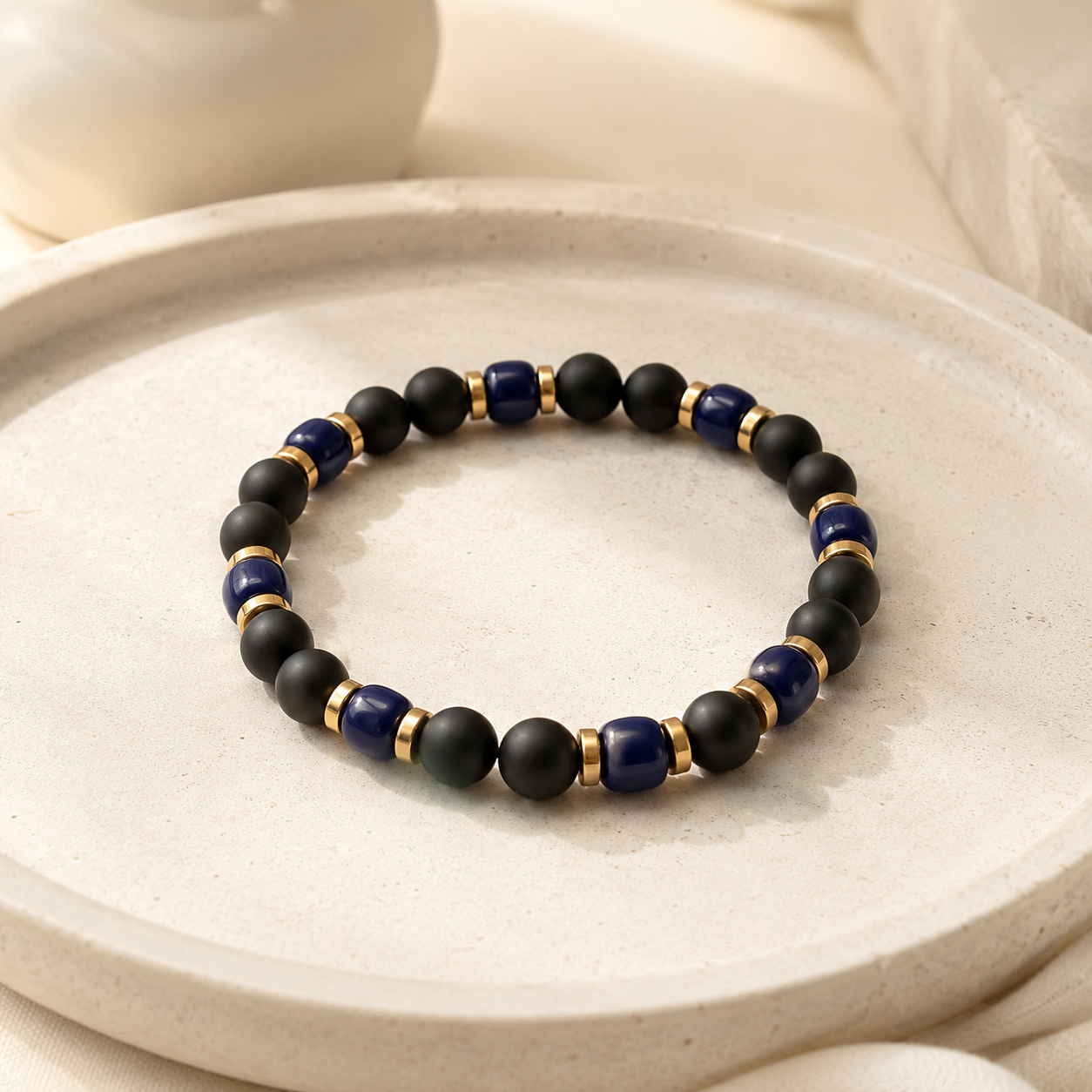 Men’s Bracelet | Black Onyx & Blue Lapis Beaded Bracelet