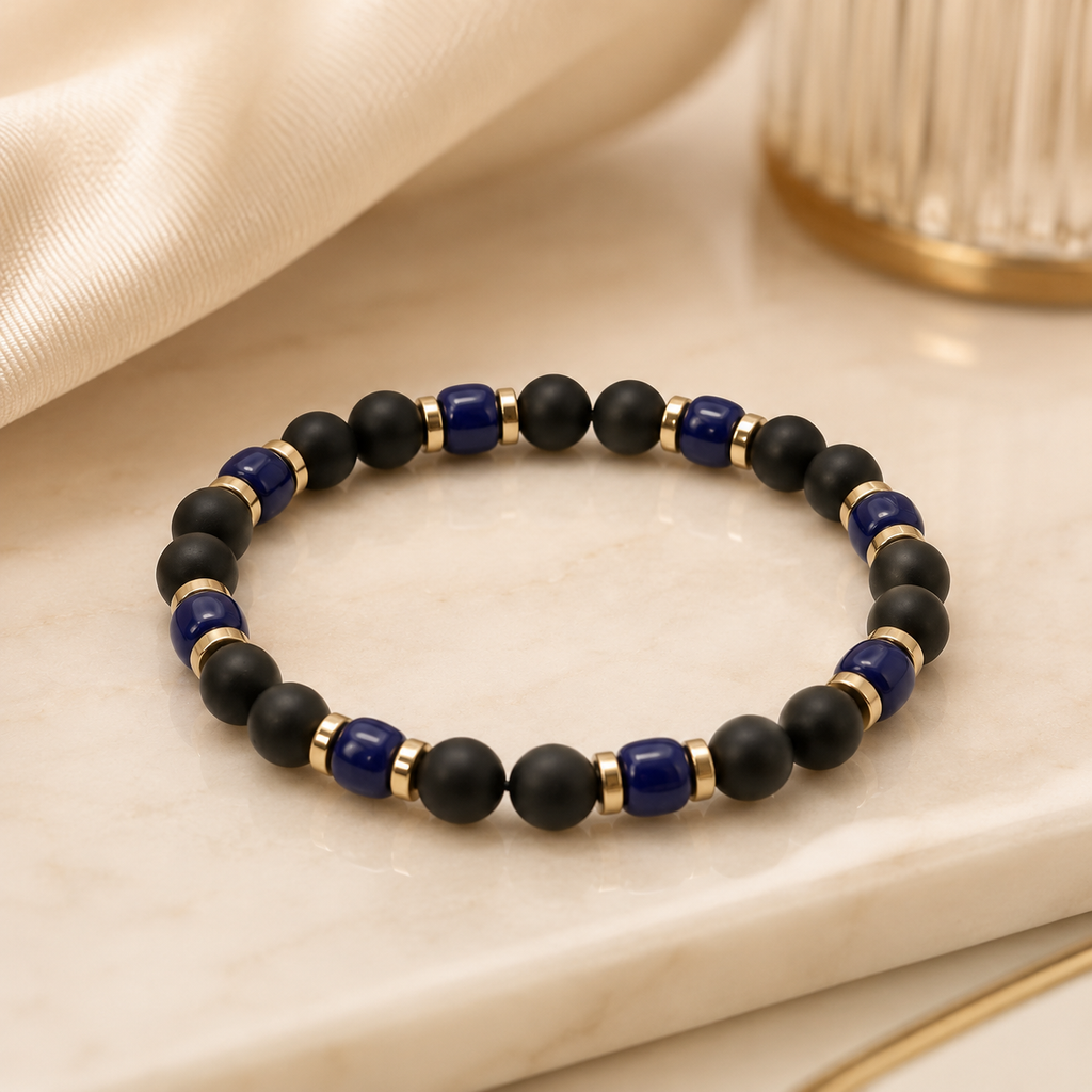 Men’s Bracelet | Black Onyx & Blue Lapis Beaded Bracelet