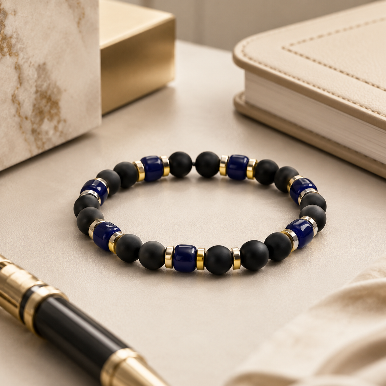 Men’s Bracelet | Black Onyx & Blue Lapis Beaded Bracelet