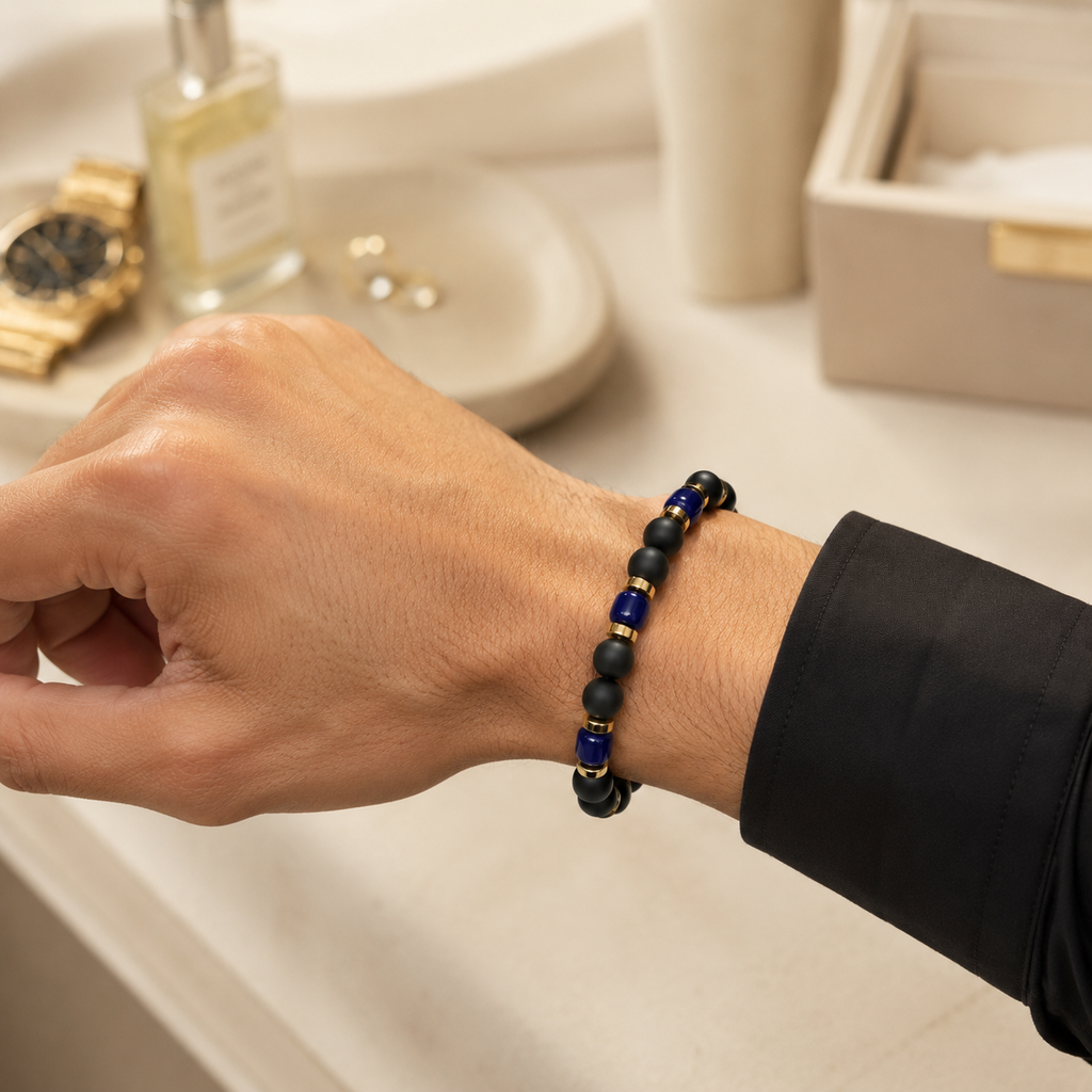 Men’s Bracelet | Black Onyx & Blue Lapis Beaded Bracelet