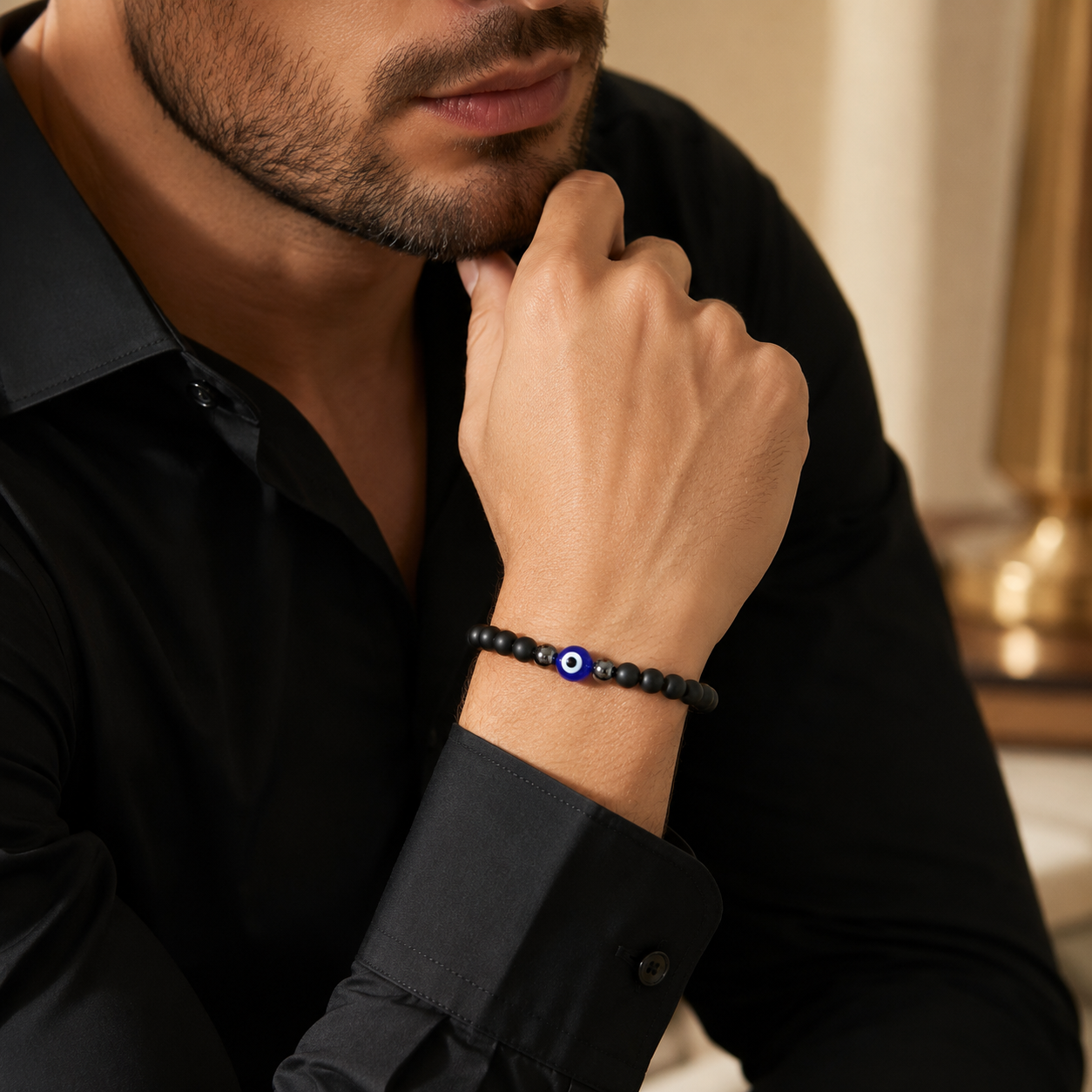 Men’s Bracelet |  Black Evil Eye Beaded Bracelet